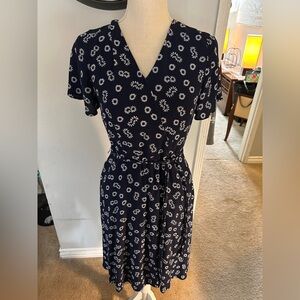 Talbots Petite Navy Dress with White Floral Design